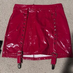 NWOT Dolls Kill Horoscopez size S red pleather skirt with spiked garters red